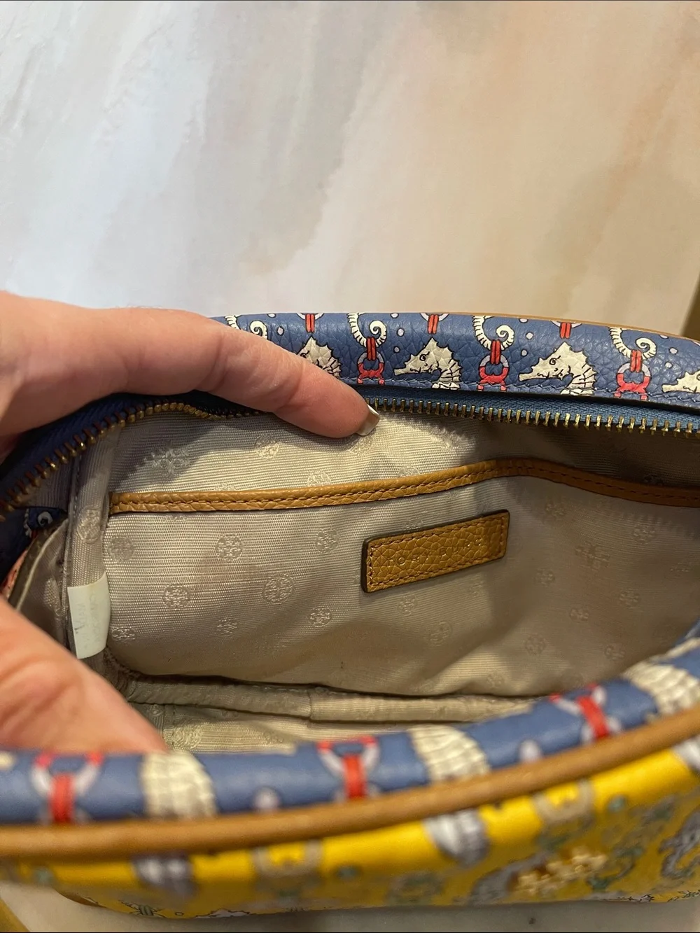 Tory Burch Yellow Seahorse Print Clutch with Wristlet